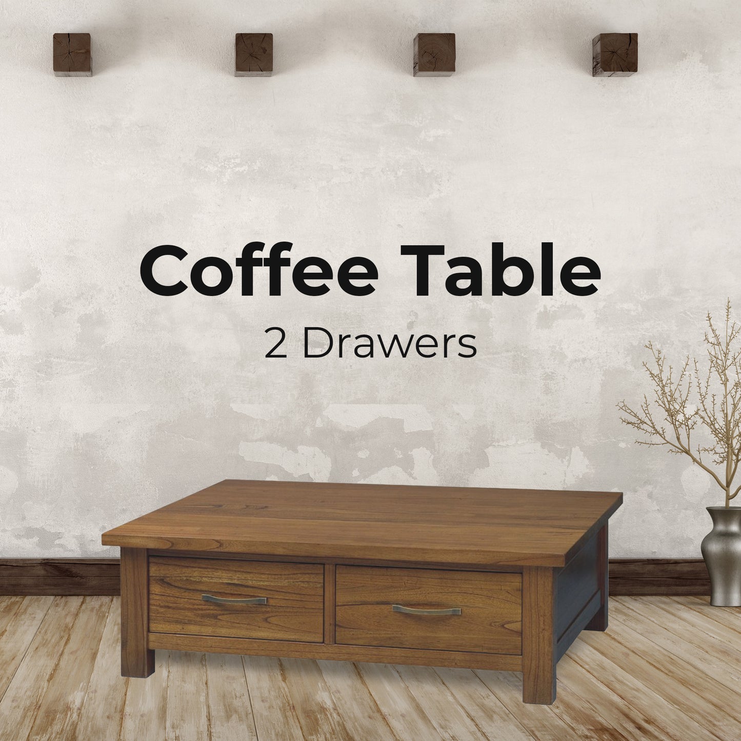 Birdsville Coffee Table 120cm 2 Drawer Solid Mt Ash Timber Wood - Brown - Cosy Abode