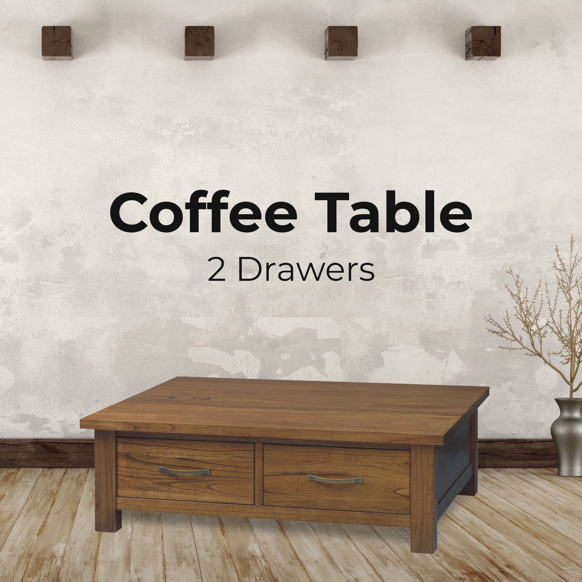 Birdsville Coffee Table 120cm 2 Drawer Solid Mt Ash Timber Wood - Brown - Cosy Abode