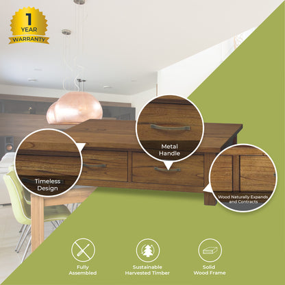 Birdsville Coffee Table 120cm 2 Drawer Solid Mt Ash Timber Wood - Brown - Cosy Abode
