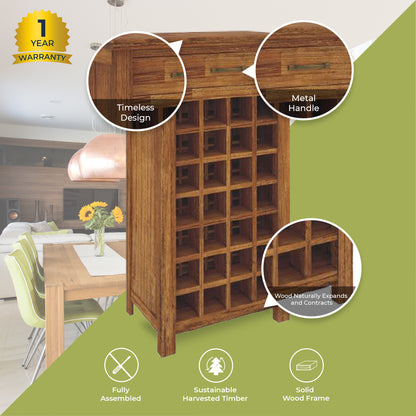 Birdsville Wine Rack 28 Bottle Sideboard Buffet Cabinet Wooden Storage - Brown - Cosy Abode