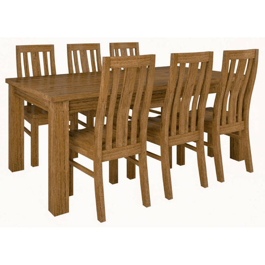 Birdsville 7pc Dining Set 190cm Table 6 Chair Solid Mt Ash Wood Timber - Brown - Cosy Abode