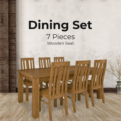 Birdsville 7pc Dining Set 190cm Table 6 Chair Solid Mt Ash Wood Timber - Brown - Cosy Abode