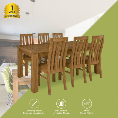 Birdsville 7pc Dining Set 190cm Table 6 Chair Solid Mt Ash Wood Timber - Brown - Cosy Abode