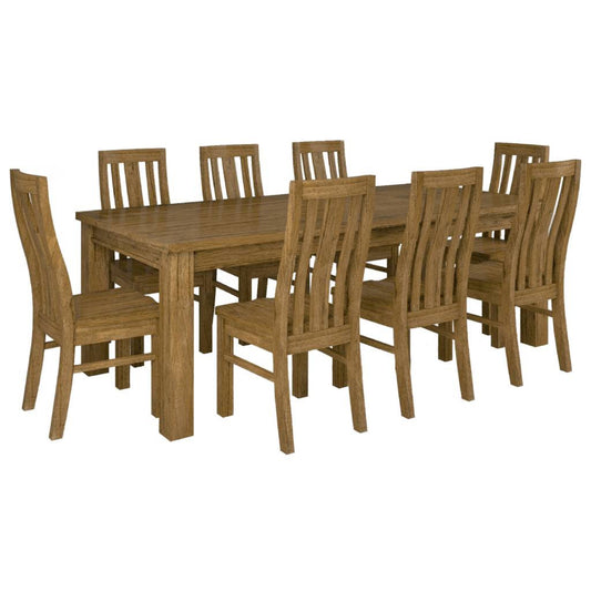 Birdsville 9pc Dining Set 225cm Table 8 Chair Solid Mt Ash Wood Timber - Brown - Cosy Abode