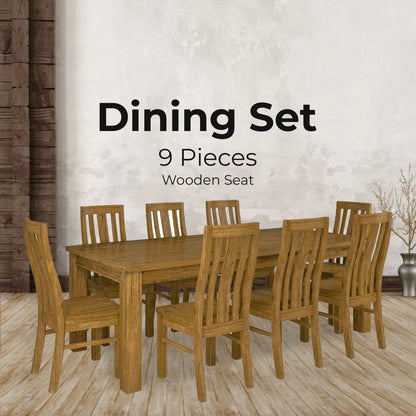 Birdsville 9pc Dining Set 225cm Table 8 Chair Solid Mt Ash Wood Timber - Brown - Cosy Abode