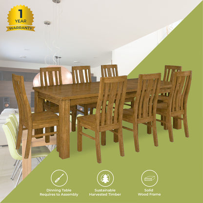 Birdsville 9pc Dining Set 225cm Table 8 Chair Solid Mt Ash Wood Timber - Brown - Cosy Abode