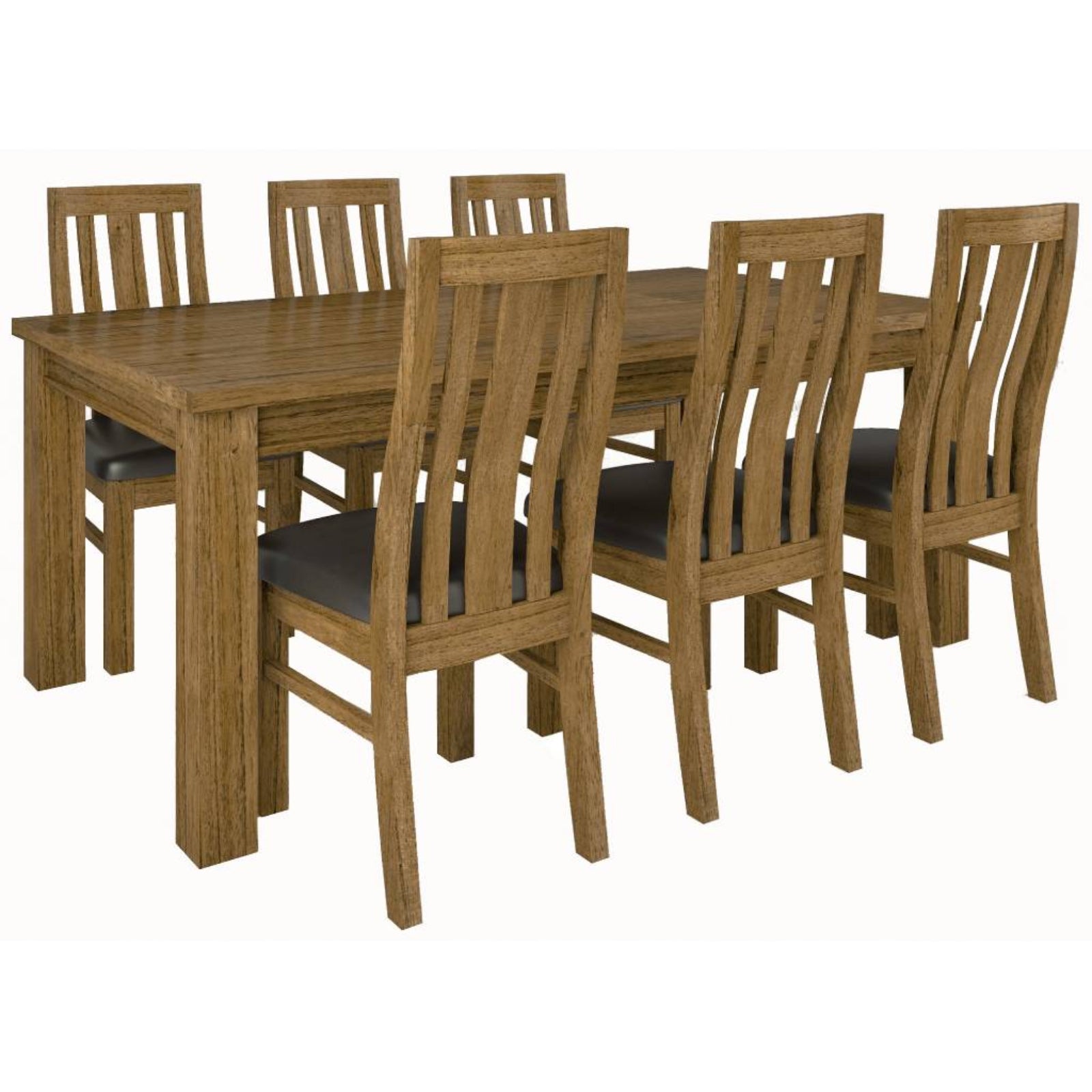 Birdsville 7pc Dining Set 190cm Table 6 PU Seat Chair Solid Mt Ash Wood - Brown - Cosy Abode