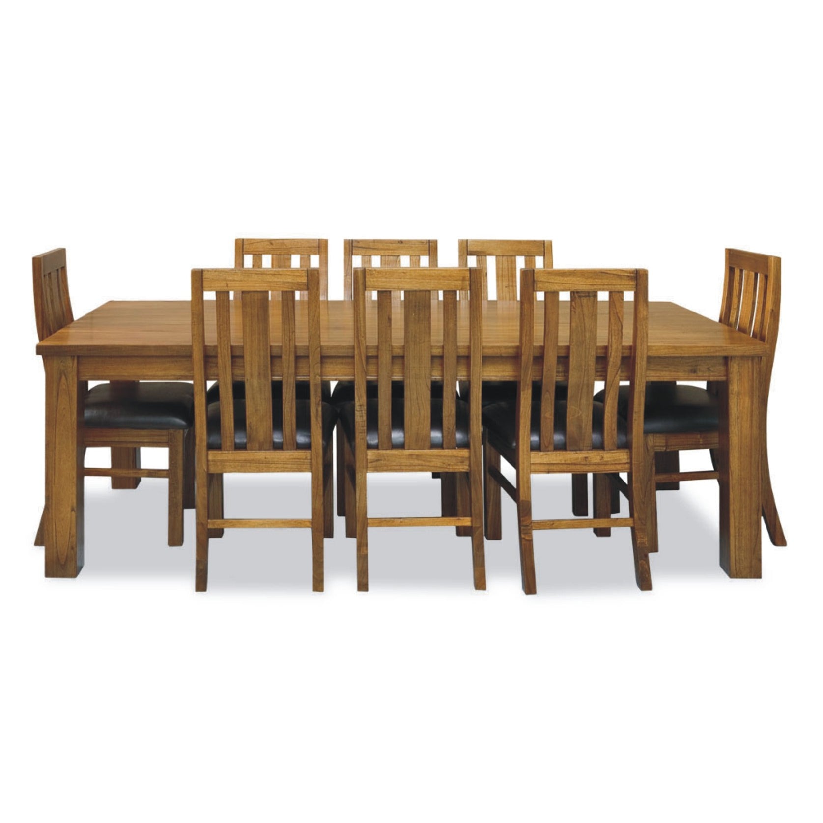 Birdsville 9pc Dining Set 225cm Table 8 PU Seat Chair Solid Mt Ash Wood - Brown - Cosy Abode