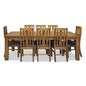 Birdsville 9pc Dining Set 225cm Table 8 PU Seat Chair Solid Mt Ash Wood - Brown - Cosy Abode