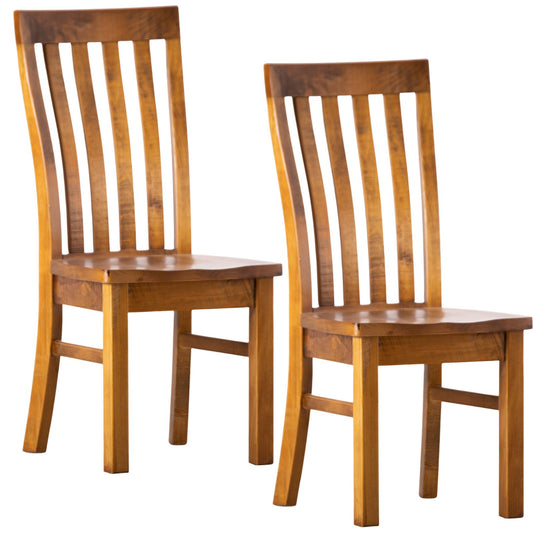 Teasel Dining Chair Set of 2 Solid Pine Timber Wood Seat - Rustic Oak - Cosy Abode