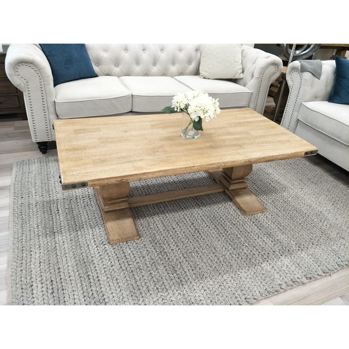 Gloriosa Coffee Table 140cm Pedestal Solid Mango Timber Wood - Honey Wash - Cosy Abode