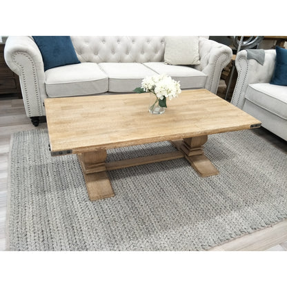 Gloriosa Coffee Table 140cm Pedestal Solid Mango Timber Wood - Honey Wash - Cosy Abode