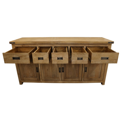 Gloriosa Buffet Table 180cm 4 Door 5 Drawer Solid Mango Timber Wood - Honey Wash - Cosy Abode