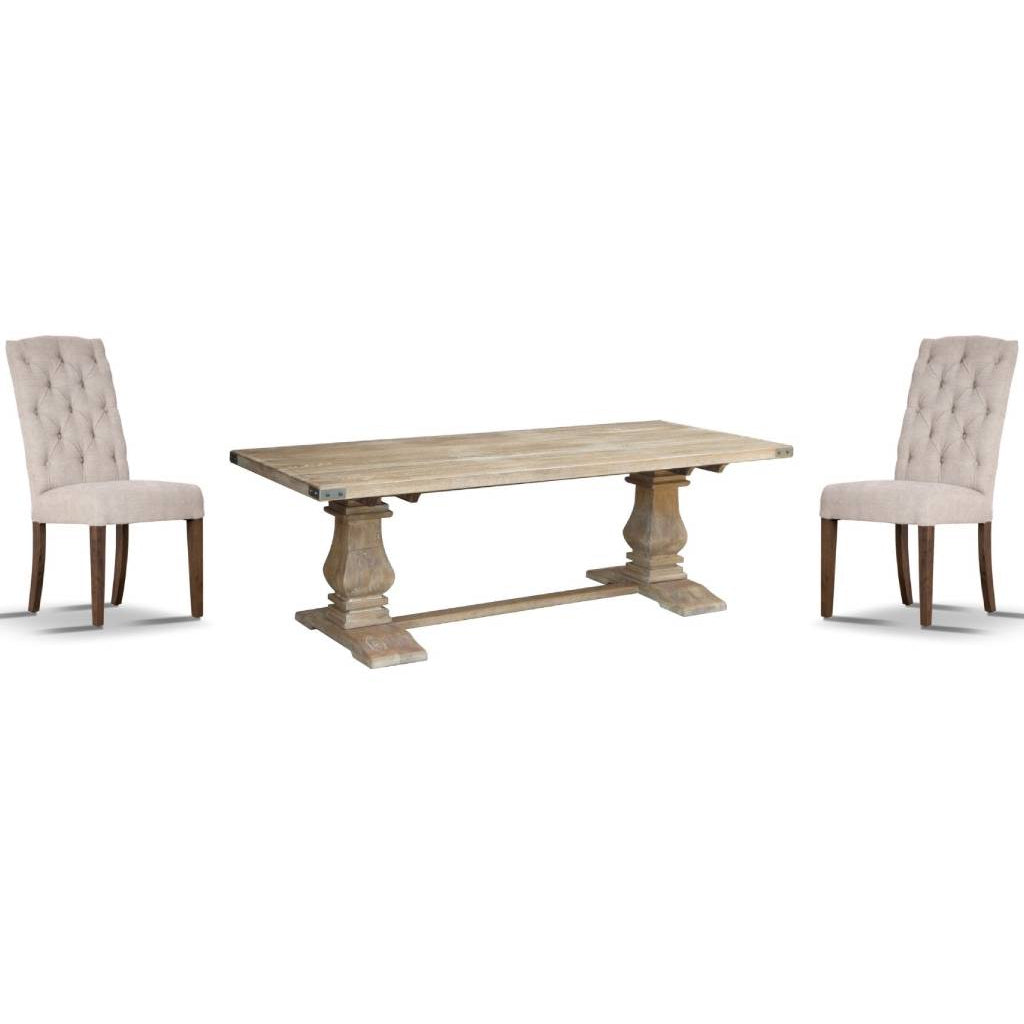 Gloriosa 9pc Dining Set 230cm Table 8 Beige Chair Solid Mango Wood - Honey Wash - Cosy Abode