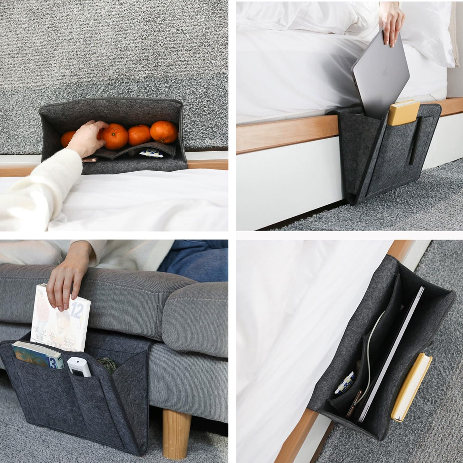 Bed Organiser Bed Caddy Sofa Organiser Bedside Organiser Book Magazines Organiser Dark Grey - Cosy Abode