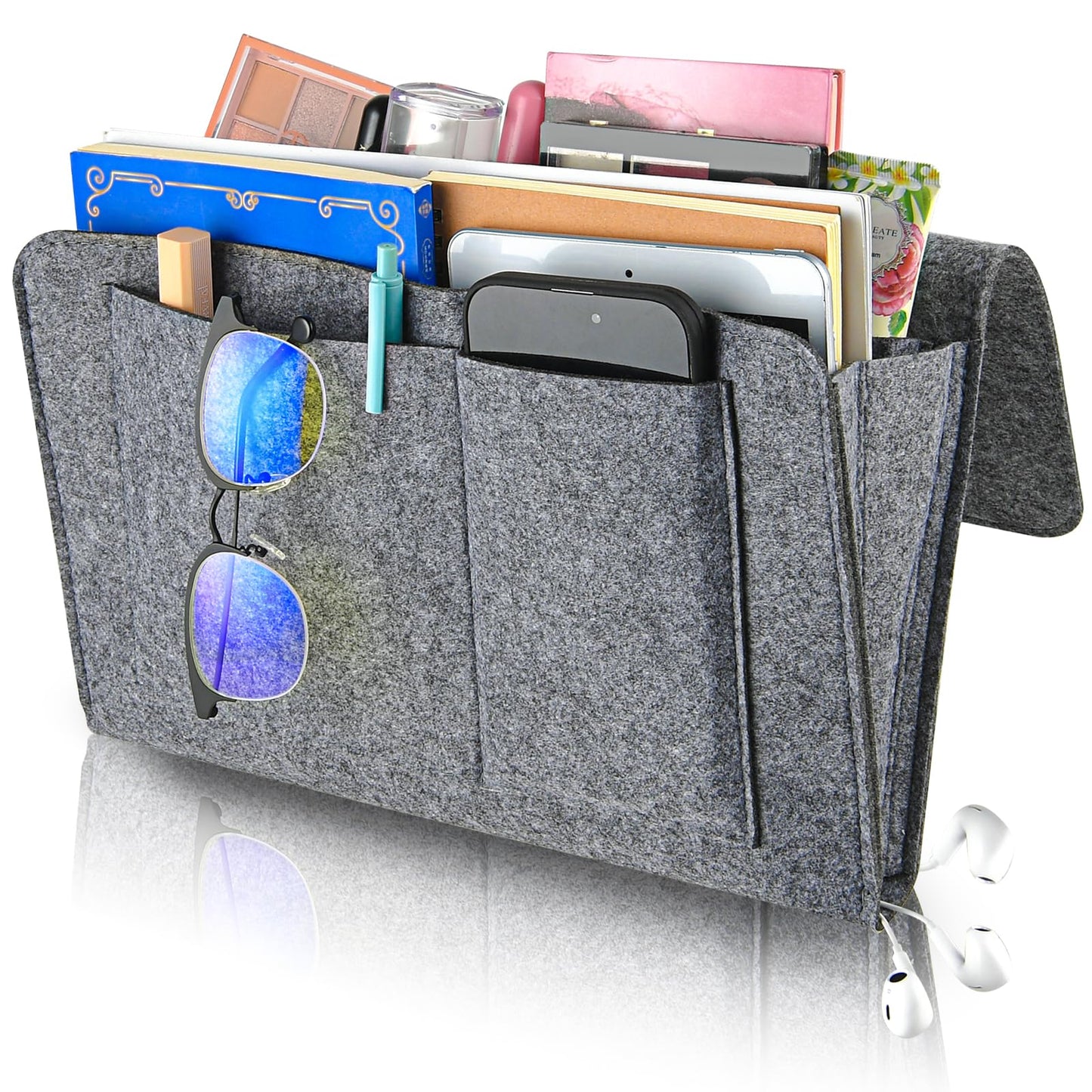 Bed Organiser Bed Caddy Sofa Organiser Bedside Organiser Book Magazines Organiser Grey - Cosy Abode