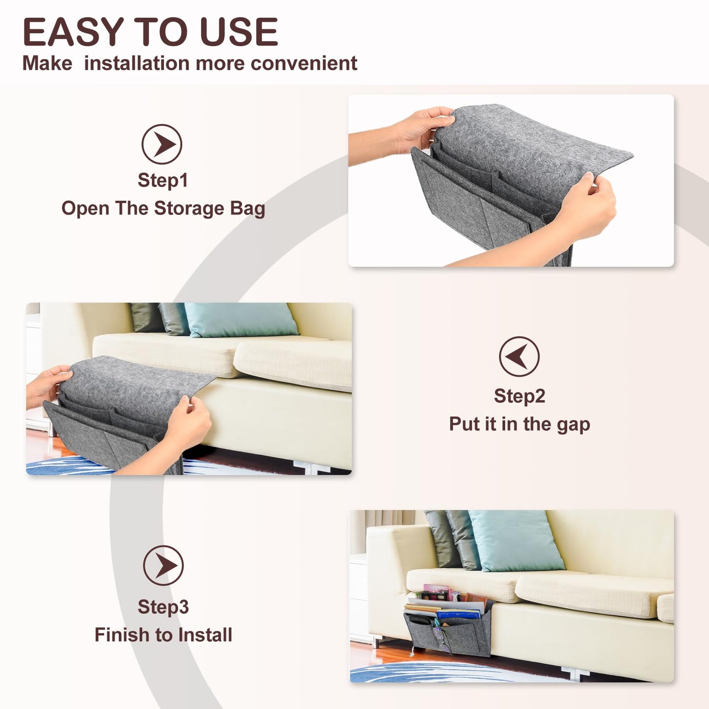 Bed Organiser Bed Caddy Sofa Organiser Bedside Organiser Book Magazines Organiser Grey - Cosy Abode