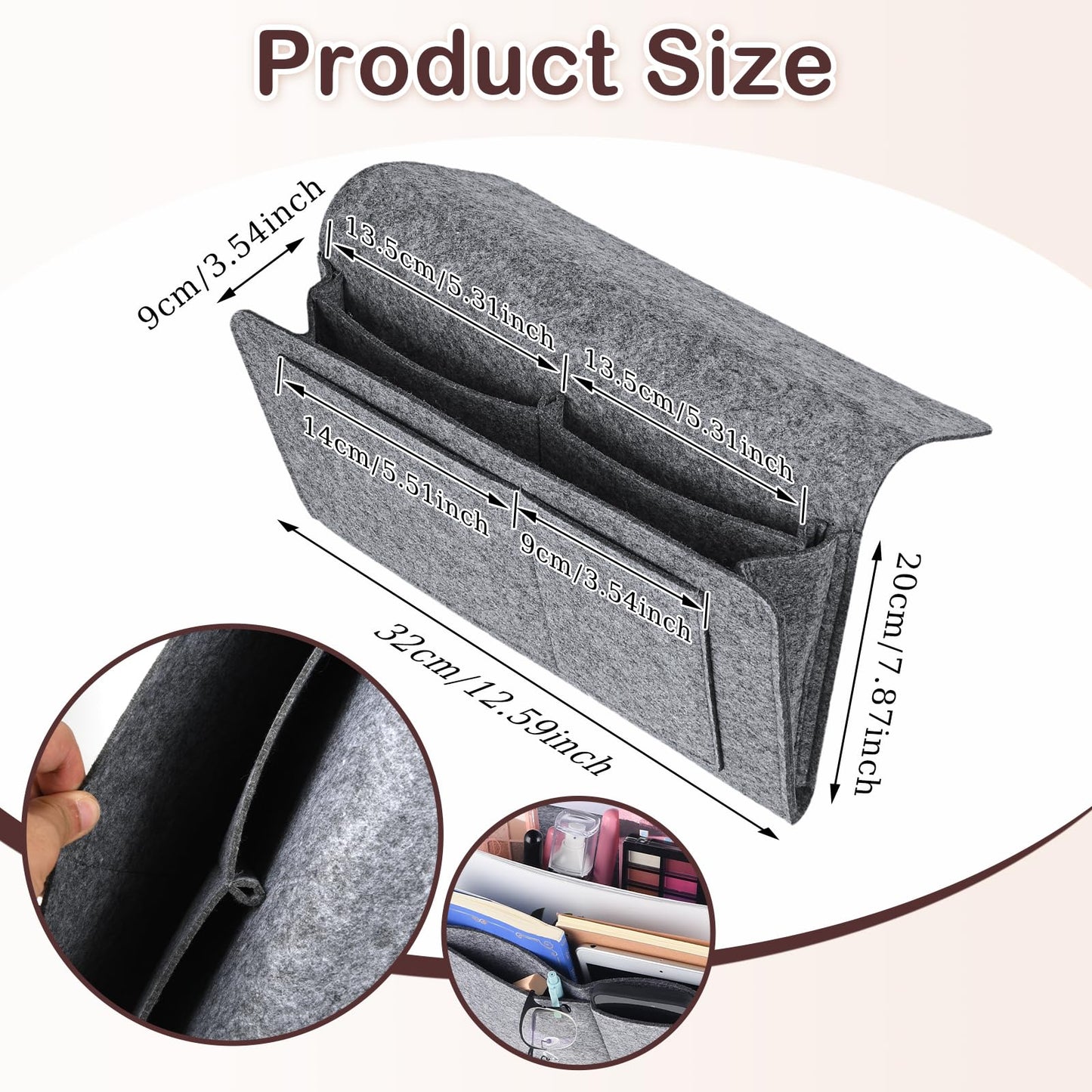 Bed Organiser Bed Caddy Sofa Organiser Bedside Organiser Book Magazines Organiser Grey - Cosy Abode