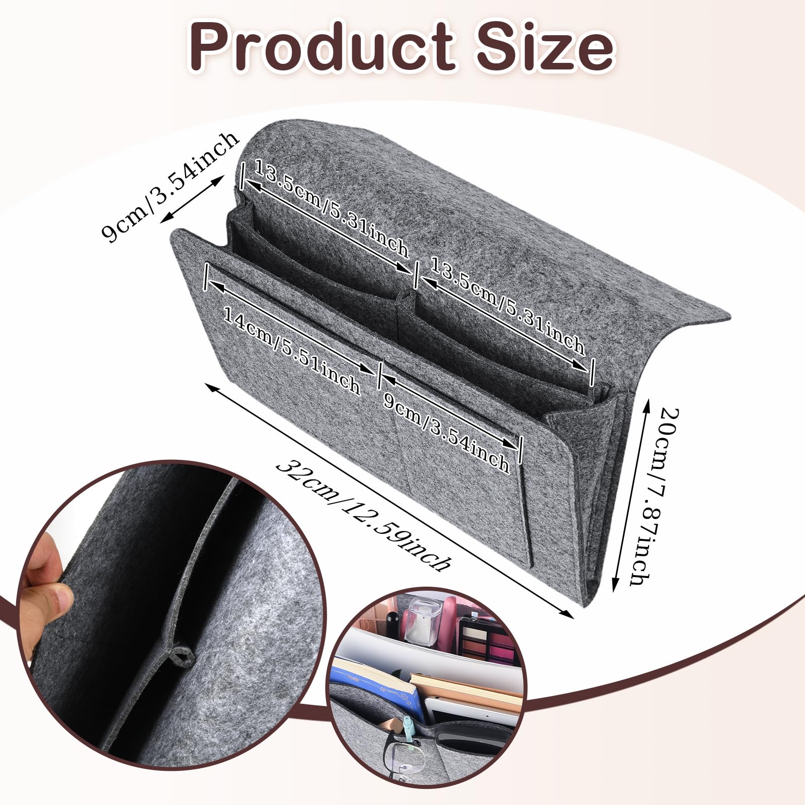Bed Organiser Bed Caddy Sofa Organiser Bedside Organiser Book Magazines Organiser Grey - Cosy Abode