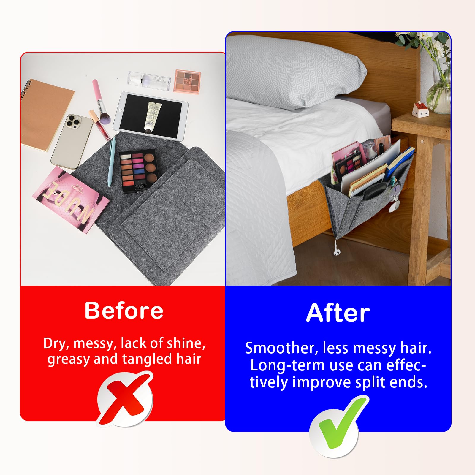 Bed Organiser Bed Caddy Sofa Organiser Bedside Organiser Book Magazines Organiser Grey - Cosy Abode