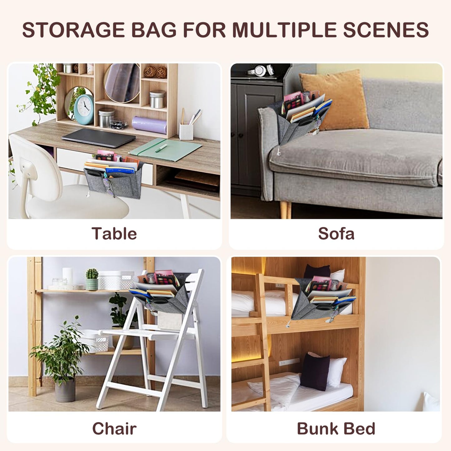 Bed Organiser Bed Caddy Sofa Organiser Bedside Organiser Book Magazines Organiser Grey - Cosy Abode
