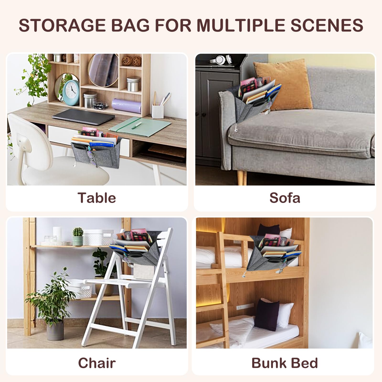 Bed Organiser Bed Caddy Sofa Organiser Bedside Organiser Book Magazines Organiser Grey - Cosy Abode