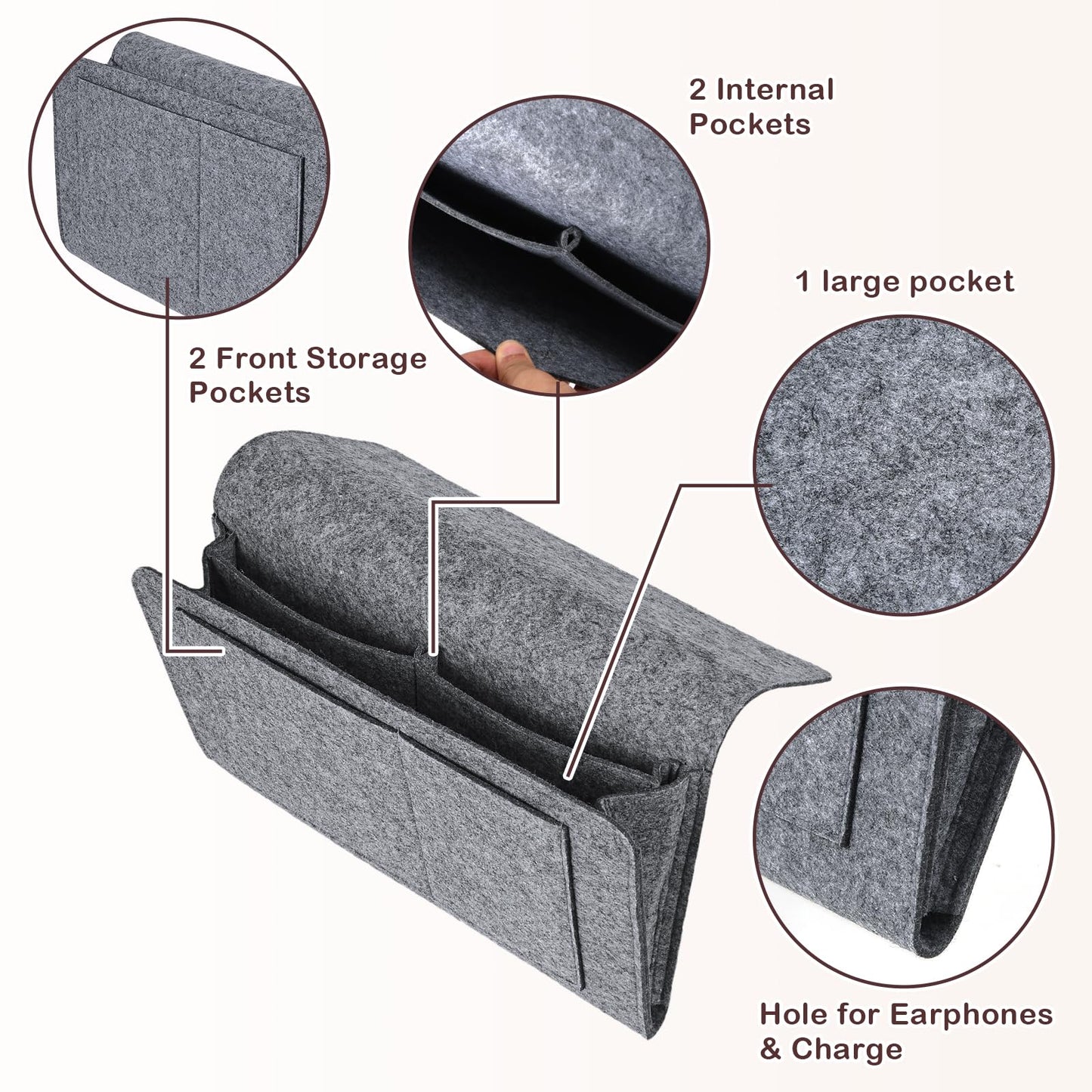 Bed Organiser Bed Caddy Sofa Organiser Bedside Organiser Book Magazines Organiser Grey - Cosy Abode