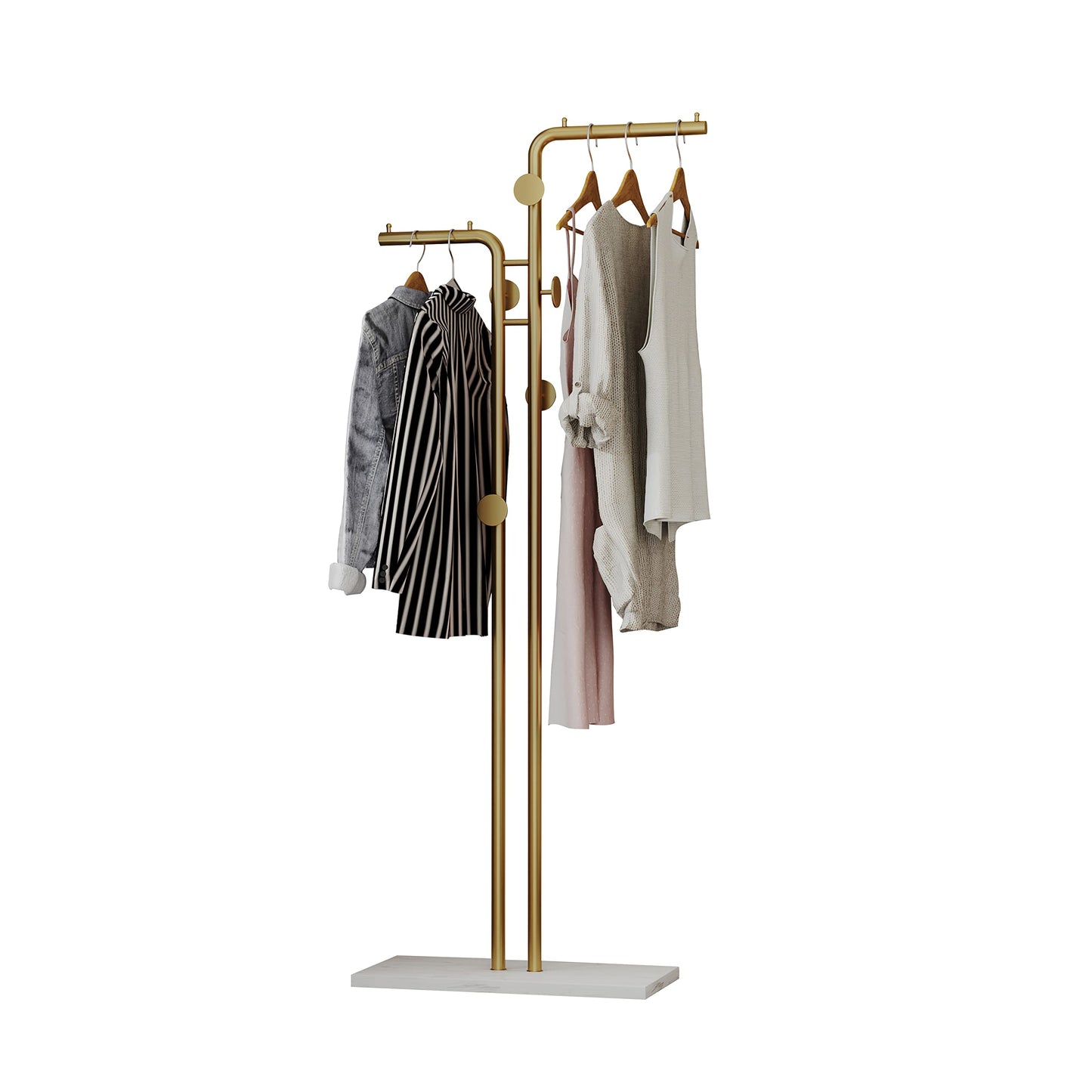 Metal Coat Rack Marble Base Hooks Clothes Coats Bag Tree Hat Display Hanger Stand Organiser 2 Pole - Cosy Abode