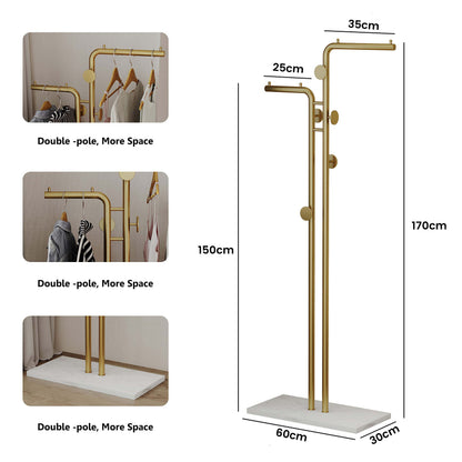 Metal Coat Rack Marble Base Hooks Clothes Coats Bag Tree Hat Display Hanger Stand Organiser 2 Pole - Cosy Abode