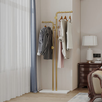 Metal Coat Rack Marble Base Hooks Clothes Coats Bag Tree Hat Display Hanger Stand Organiser 2 Pole - Cosy Abode