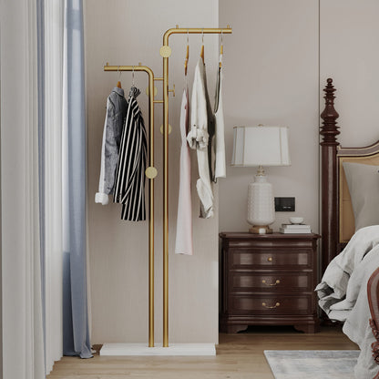 Metal Coat Rack Marble Base Hooks Clothes Coats Bag Tree Hat Display Hanger Stand Organiser 2 Pole - Cosy Abode
