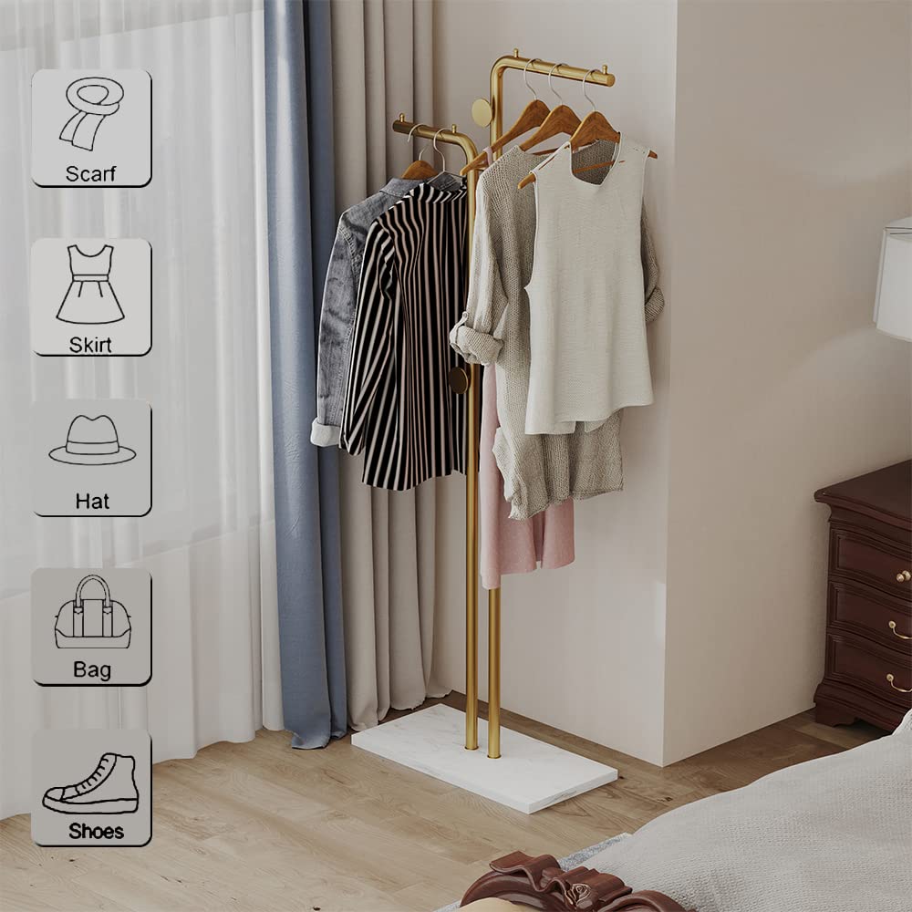 Metal Coat Rack Marble Base Hooks Clothes Coats Bag Tree Hat Display Hanger Stand Organiser 2 Pole - Cosy Abode