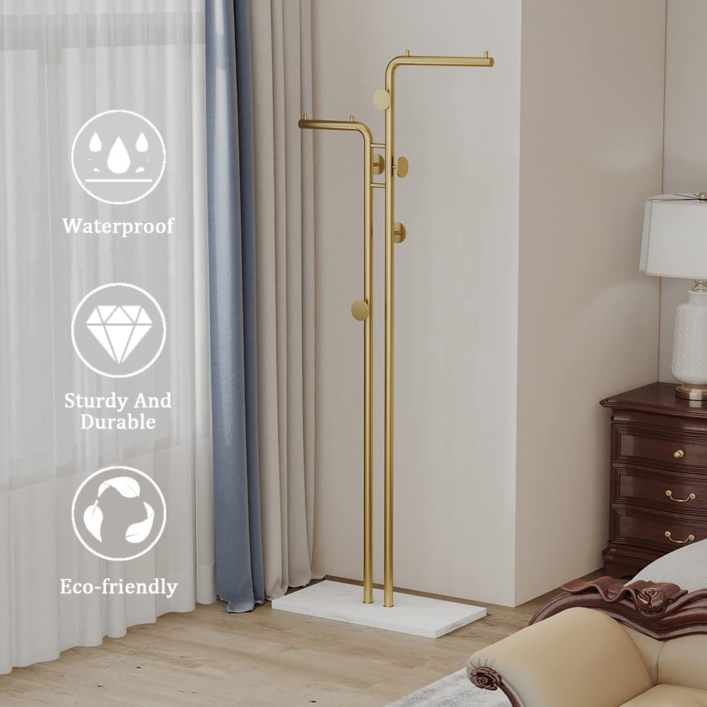 Metal Coat Rack Marble Base Hooks Clothes Coats Bag Tree Hat Display Hanger Stand Organiser 2 Pole - Cosy Abode