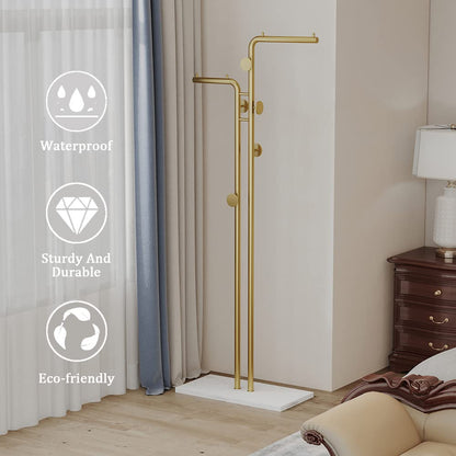 Metal Coat Rack Marble Base Hooks Clothes Coats Bag Tree Hat Display Hanger Stand Organiser 2 Pole - Cosy Abode