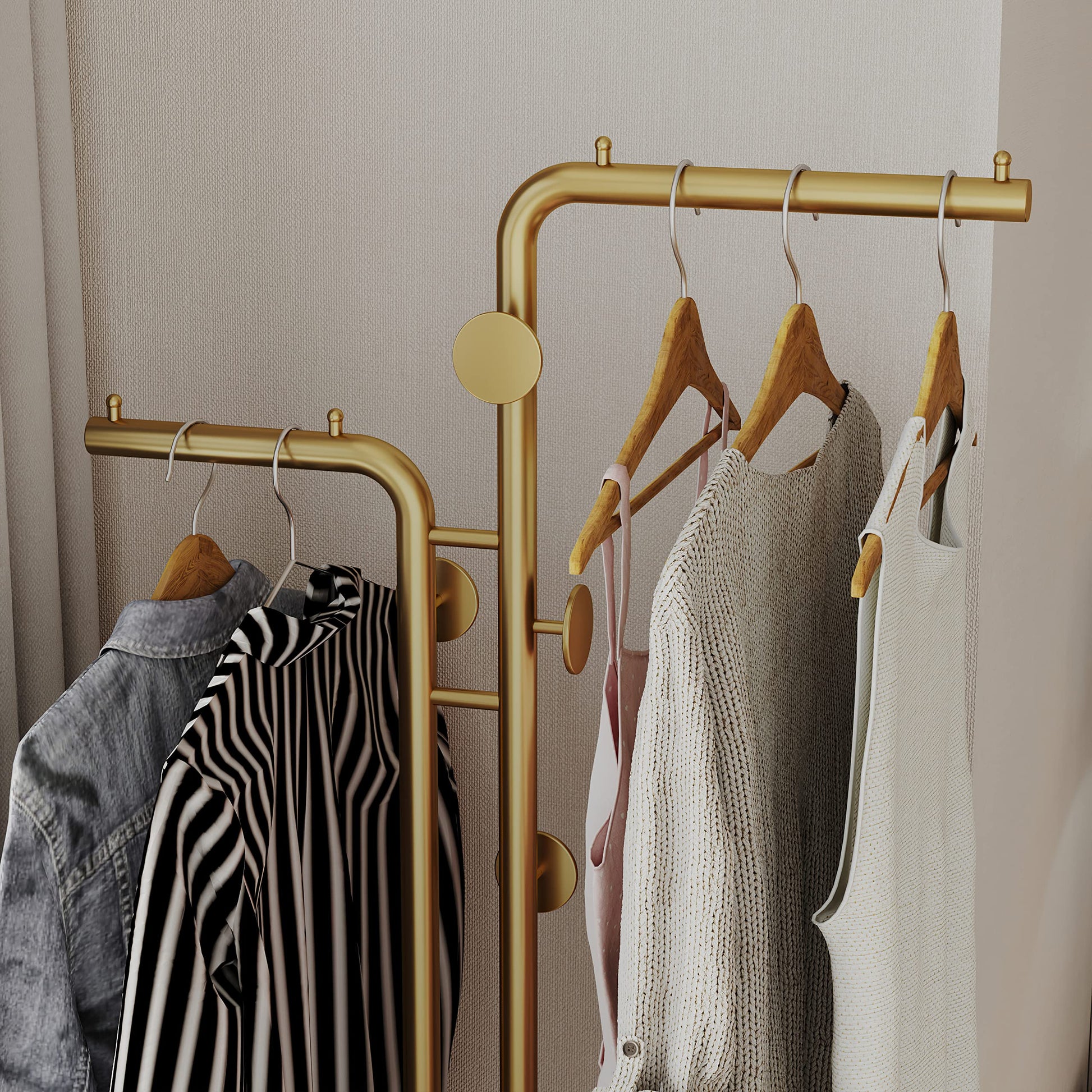 Metal Coat Rack Marble Base Hooks Clothes Coats Bag Tree Hat Display Hanger Stand Organiser 2 Pole - Cosy Abode