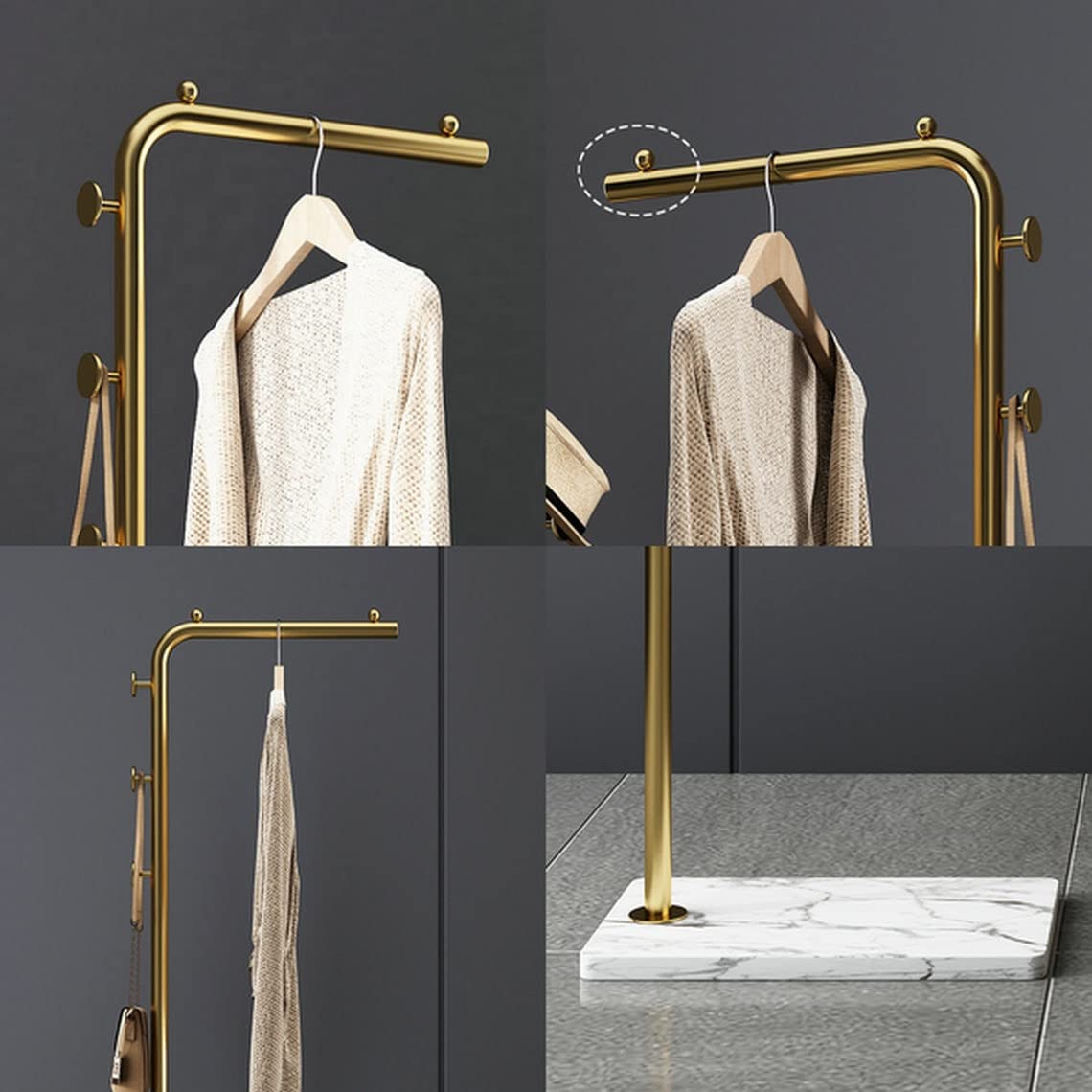 Metal Coat Rack Marble Base Hooks Clothes Coats Bag Tree Hat Display Hanger Stand Organiser - Cosy Abode