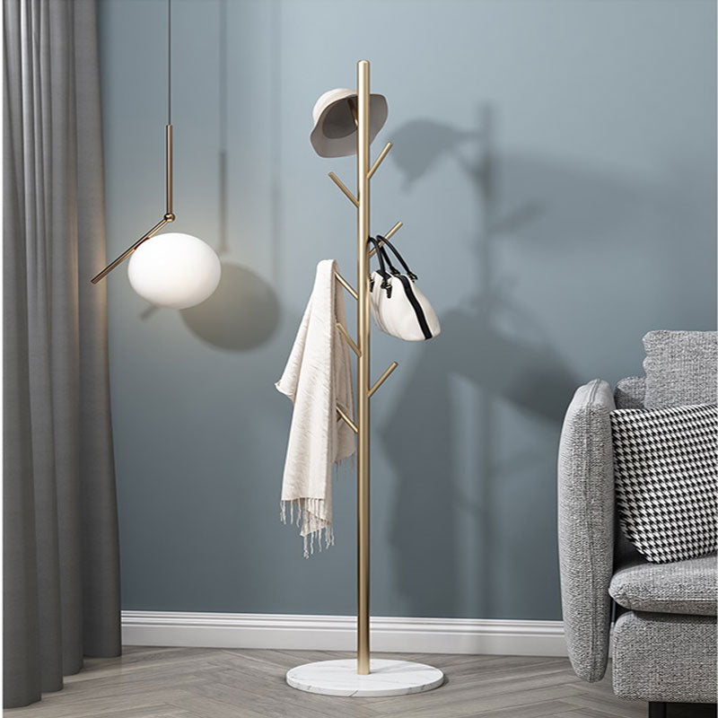Metal Coat Rack Marble Base 8 Hooks Clothes Tree Hat Display Hanger Bag Organiser - Cosy Abode