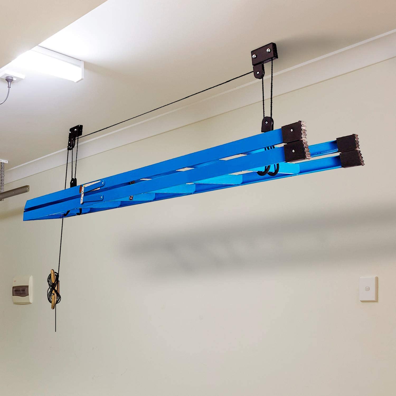 Kayak Bike Hoists Hanger Ladder Ceiling Mount 55kg Capacity Hooks Pulleys - Cosy Abode