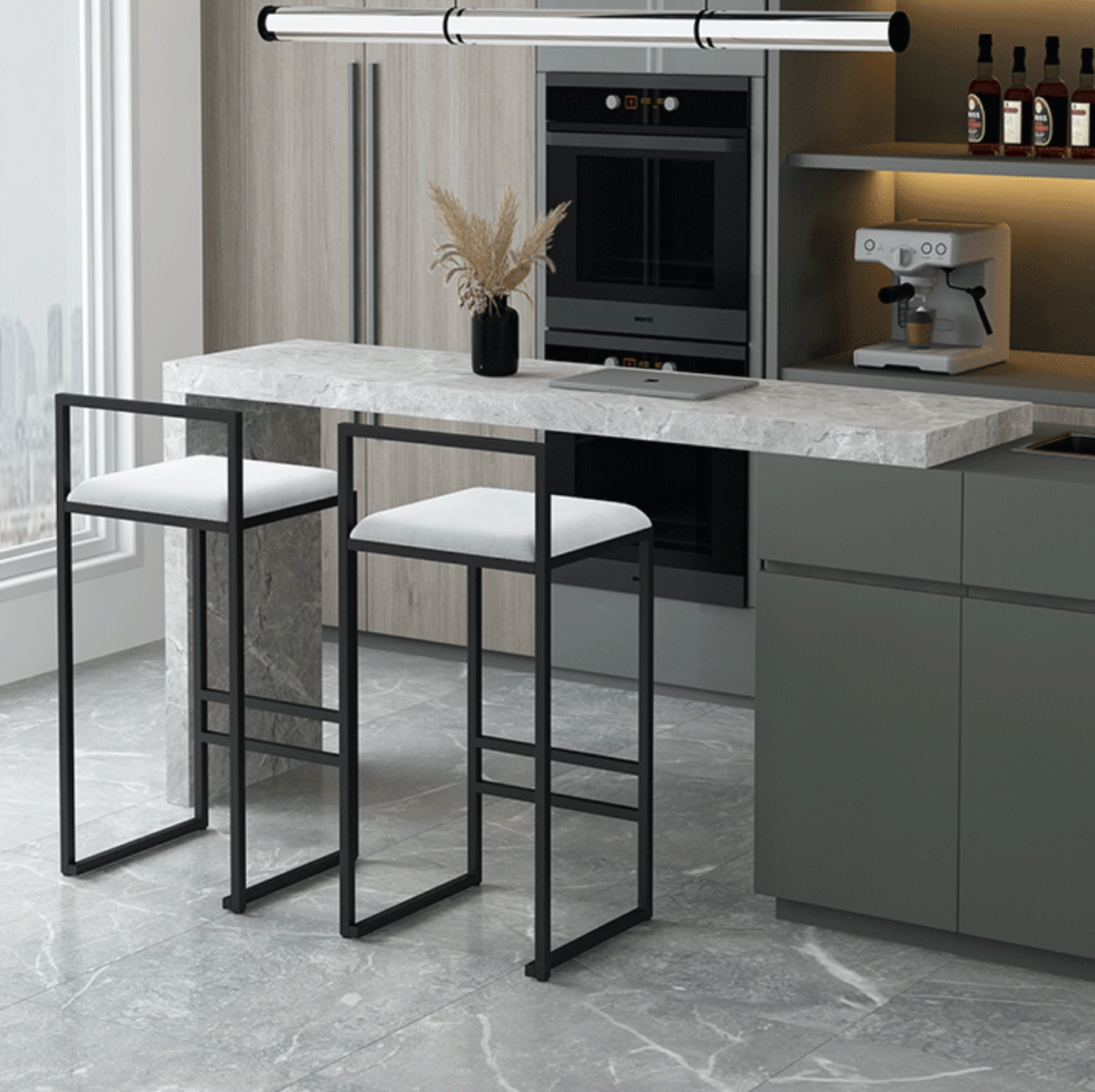 Interior Ave - La Maison Designer White Velvet Bar Stool - Set of 2 - Cosy Abode