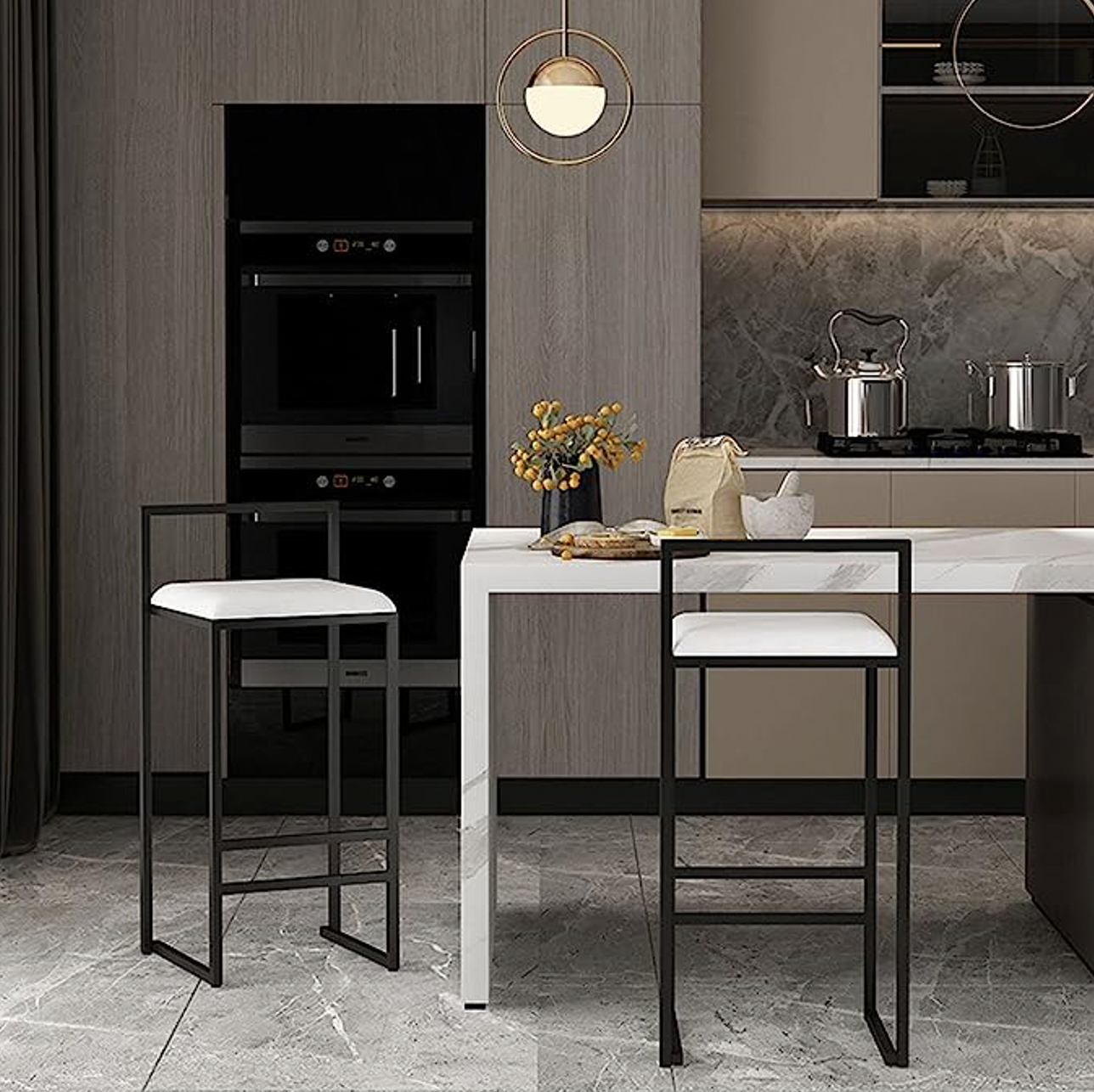 Interior Ave - La Maison Designer White Velvet Bar Stool - Set of 2 - Cosy Abode