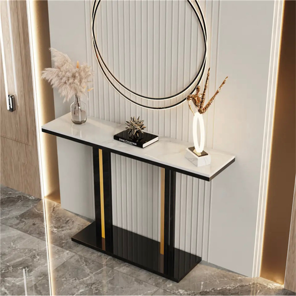 Interior Ave - Pandora Stone Marble Console - Marble & Black - Cosy Abode