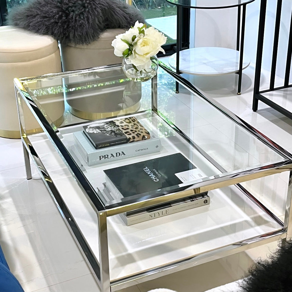 Interior Ave - Vogue Coffee Table - White Marble Stone & Glass - Cosy Abode