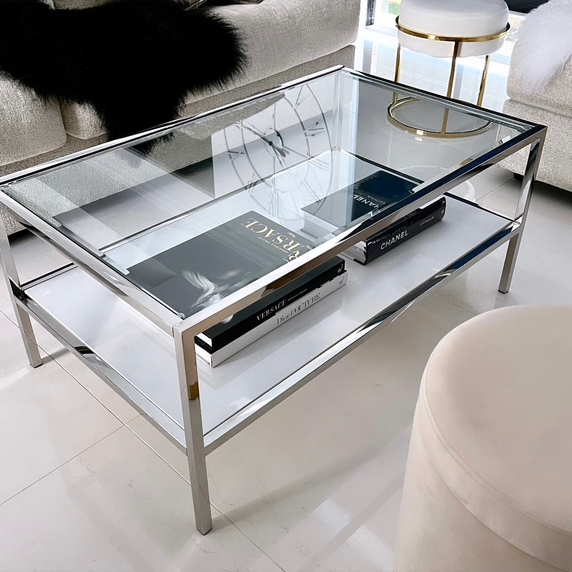 Interior Ave - Vogue Coffee Table - White Marble Stone & Glass - Cosy Abode
