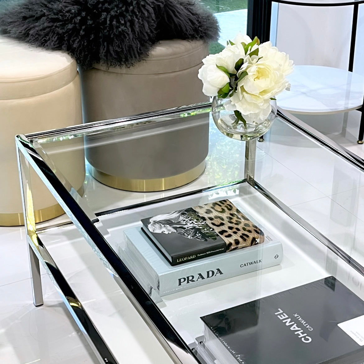 Interior Ave - Vogue Coffee Table - White Marble Stone & Glass - Cosy Abode
