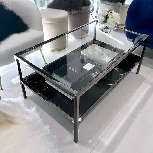 Interior Ave - Vogue Coffee Table - Black Marble Stone & Glass - Cosy Abode
