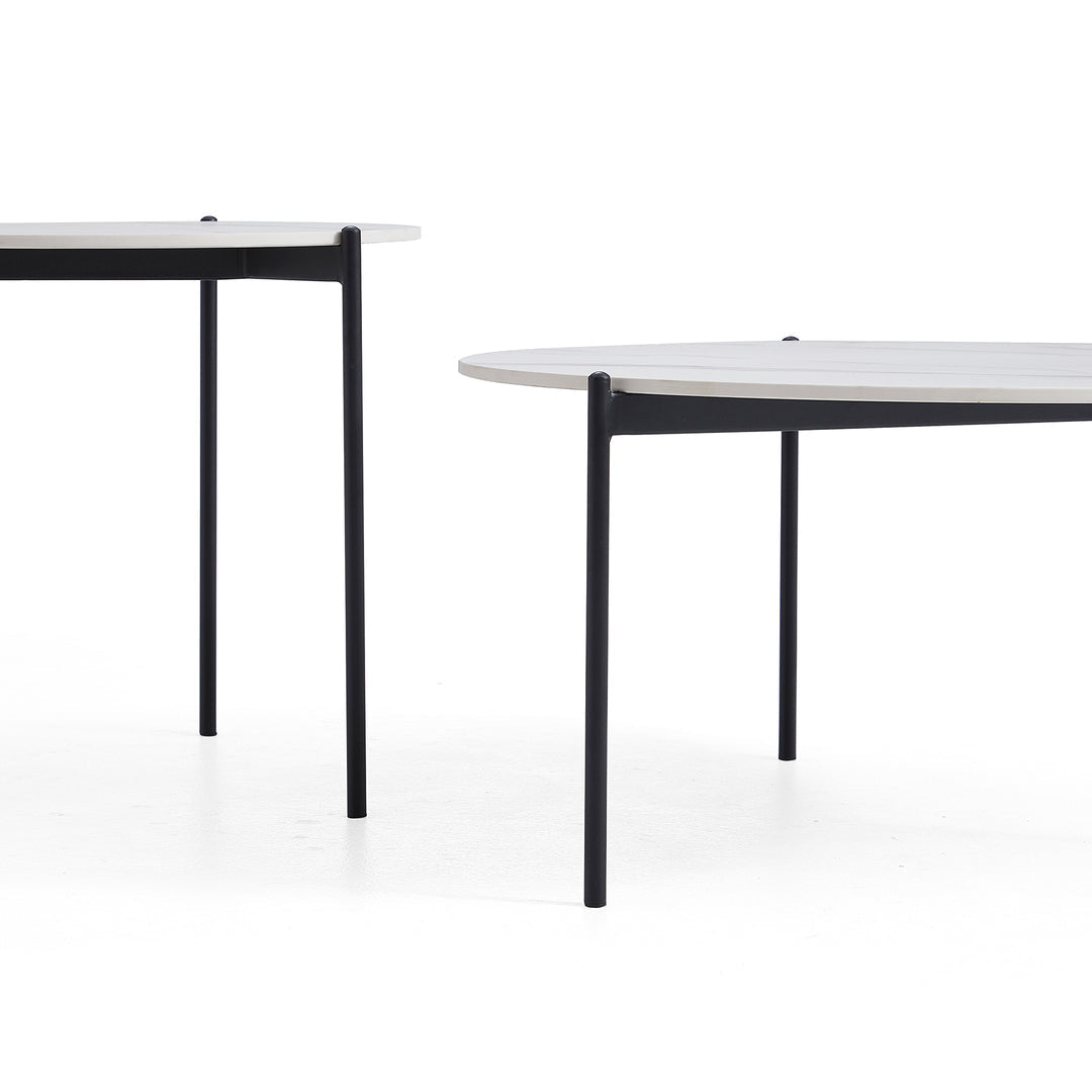 Interior Ave - Bianco Nested Coffee Table Set - White Marble Stone - Cosy Abode