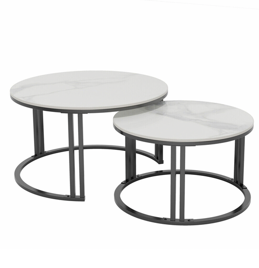 Interior Ave - Premier Nested Coffee Table Set - White Marble Stone - Cosy Abode