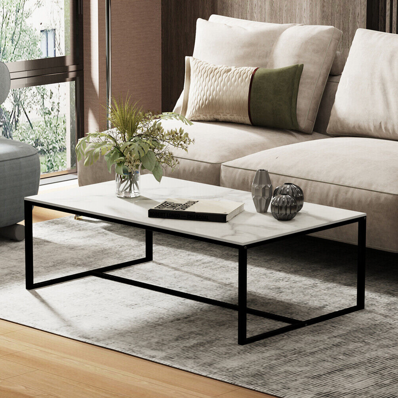 Interior Ave - Monaco Rectangle Coffee Table - White Marble Stone - Cosy Abode
