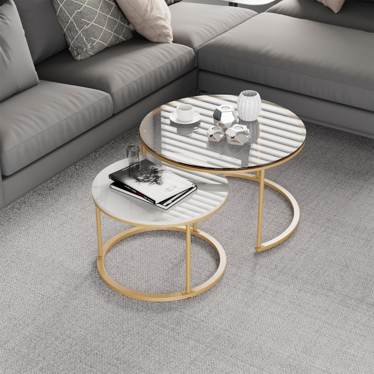 Interior Ave - Elle Luxe - Marble & Gold Nested Coffee Table - Cosy Abode
