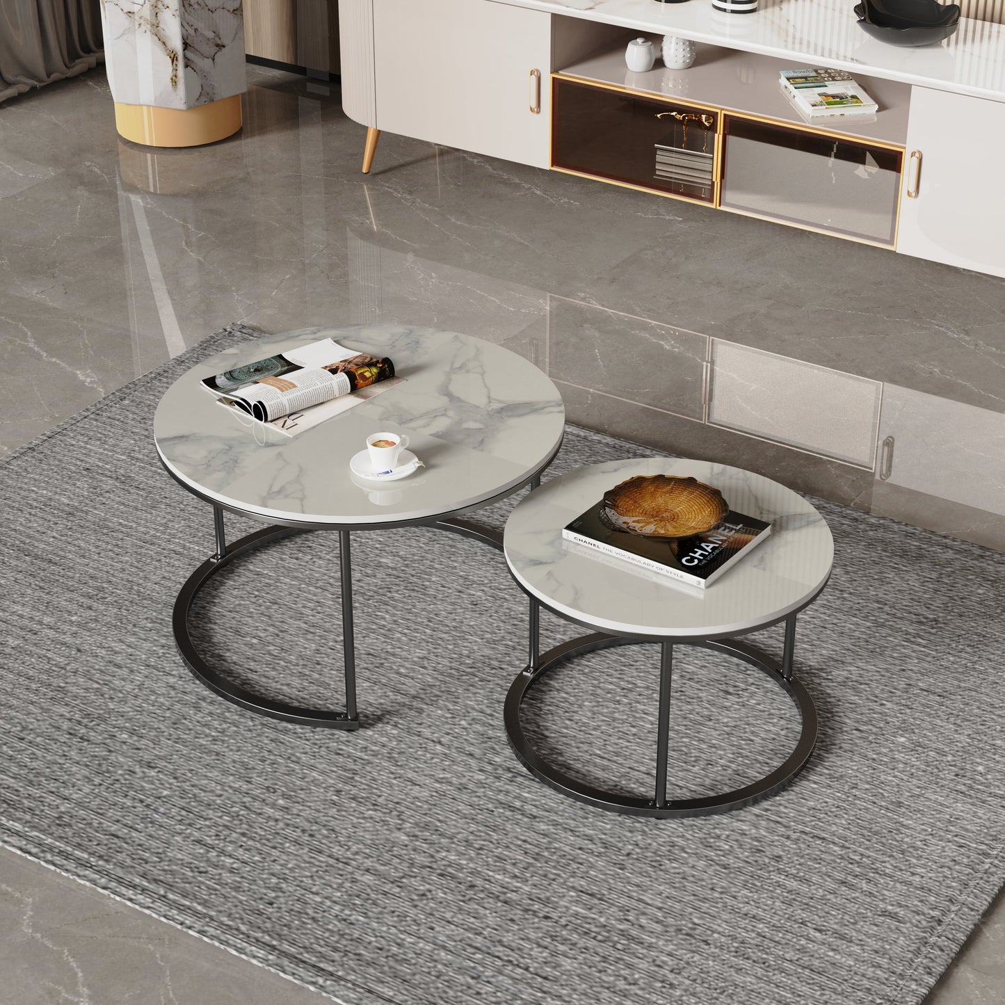 Interior Ave - Executive Stone Nested Coffee Table Set - White & White - Cosy Abode